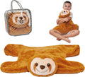 Weighted sloth plush sloth toy with smiling face, and a see-trough carry bag