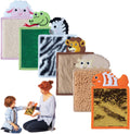 Animal themed sensory tiles on different colours