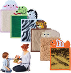 Animal themed sensory tiles on different colours