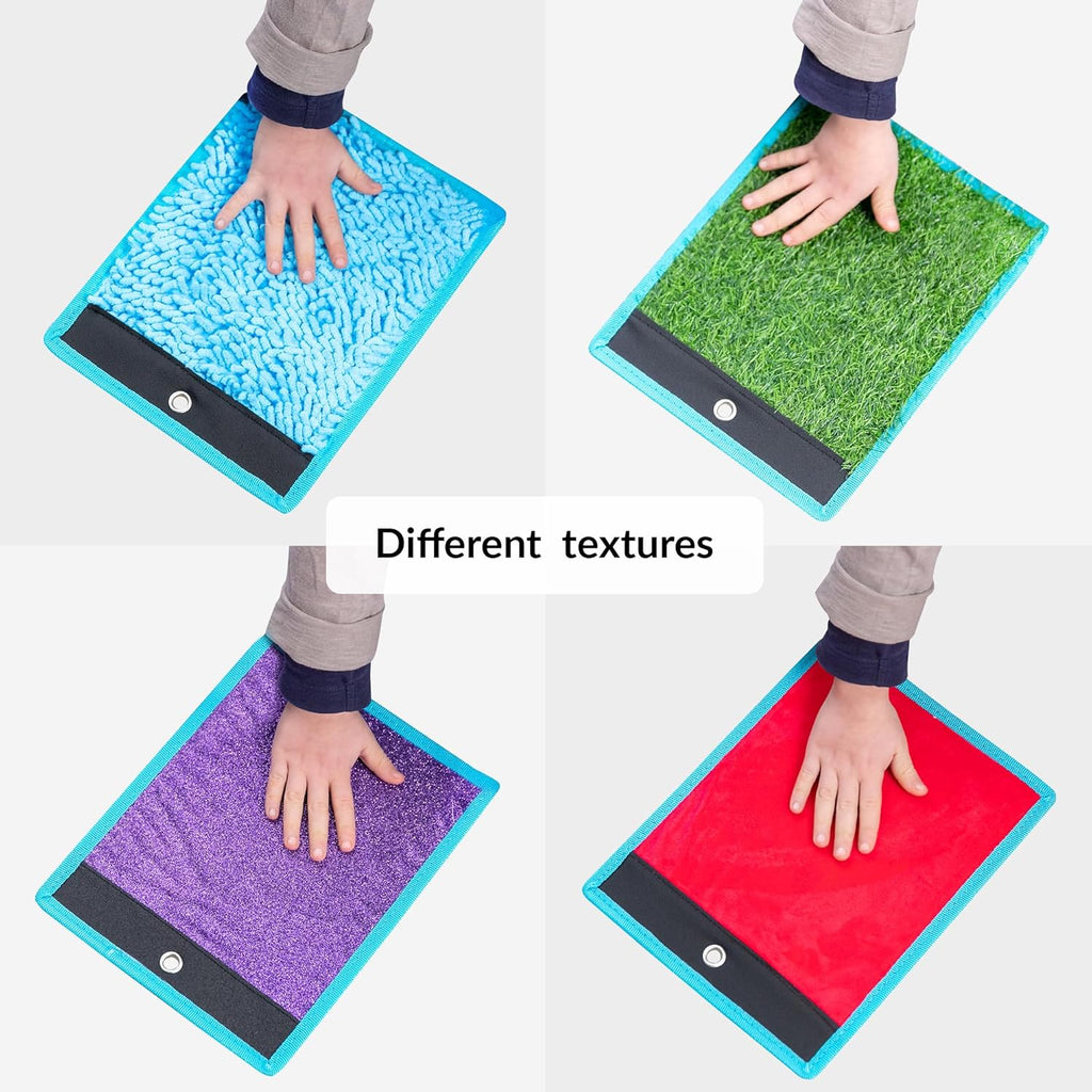 Four different textured mats with hands on each, labeled 'Different textures'.