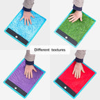 Four different textured mats with hands on each, labeled 'Different textures'.