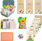Collage of various calming and educational products including cards, toys, and tools.