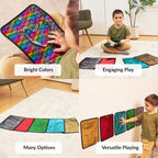 Children playing with colorful sensory mats in a room setting