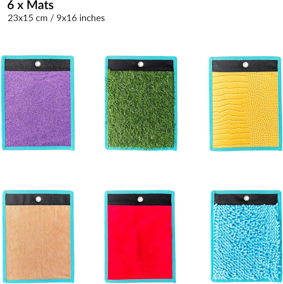 Set of six colorful wall panels with different textures on a white background