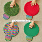 Four different textured wall mats with a hand touching them.